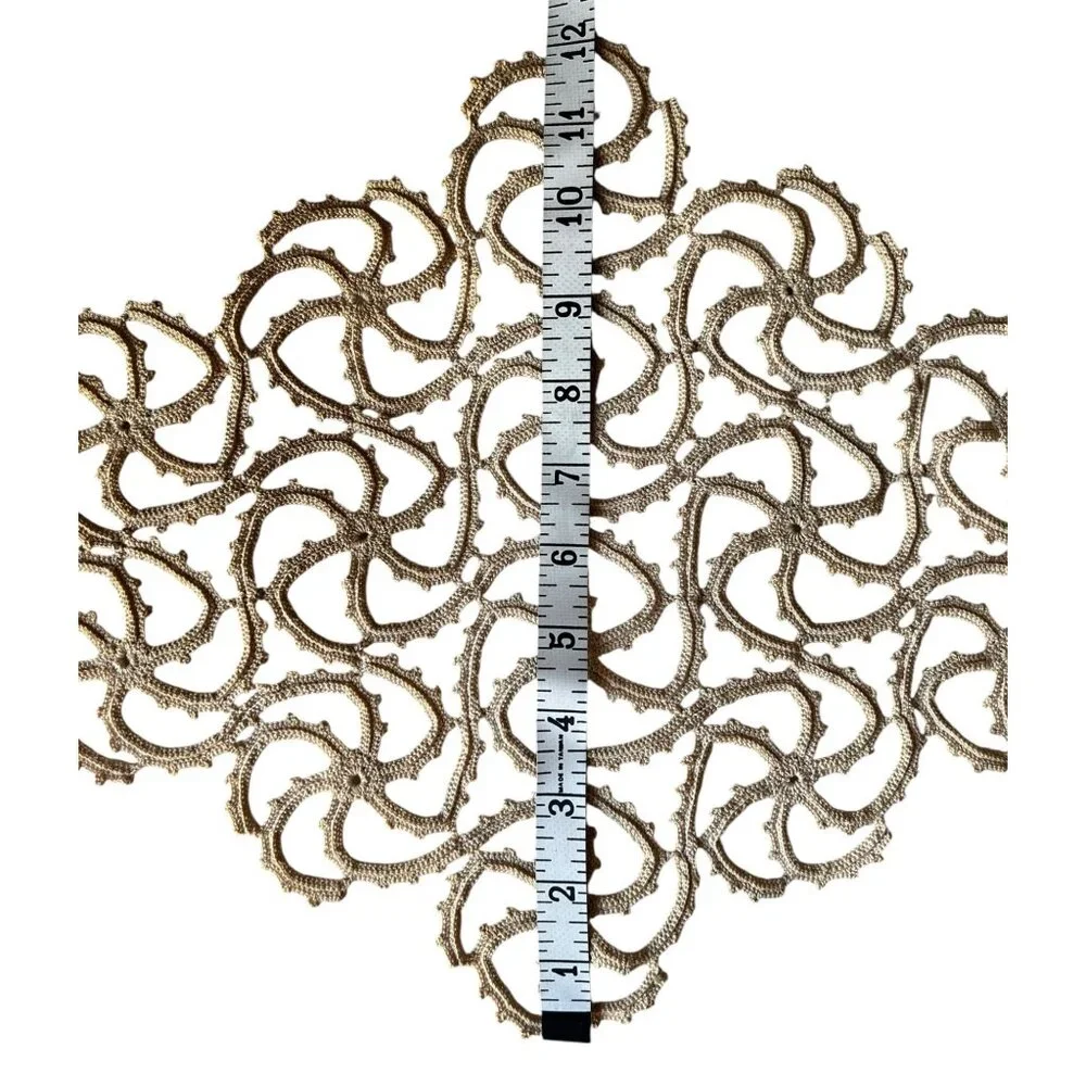Antique Tatted Tan Centerpiece Doily With Pinwheel Design 19